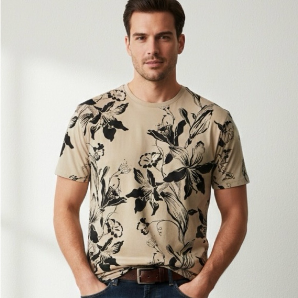 Express tan floral t-shirt size XL